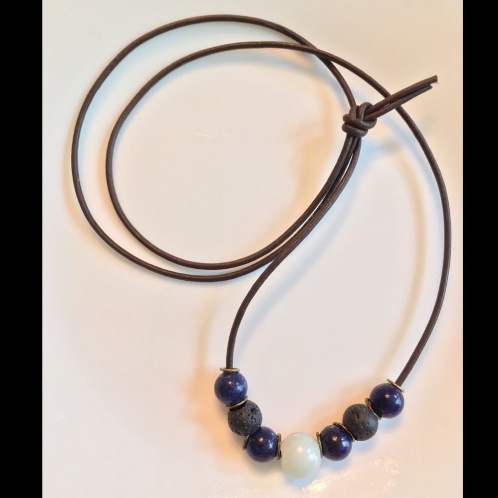 ARTISAN Leather Amazonite Lapis and Lava Beads 24” Necklace - Picture 5 of 5